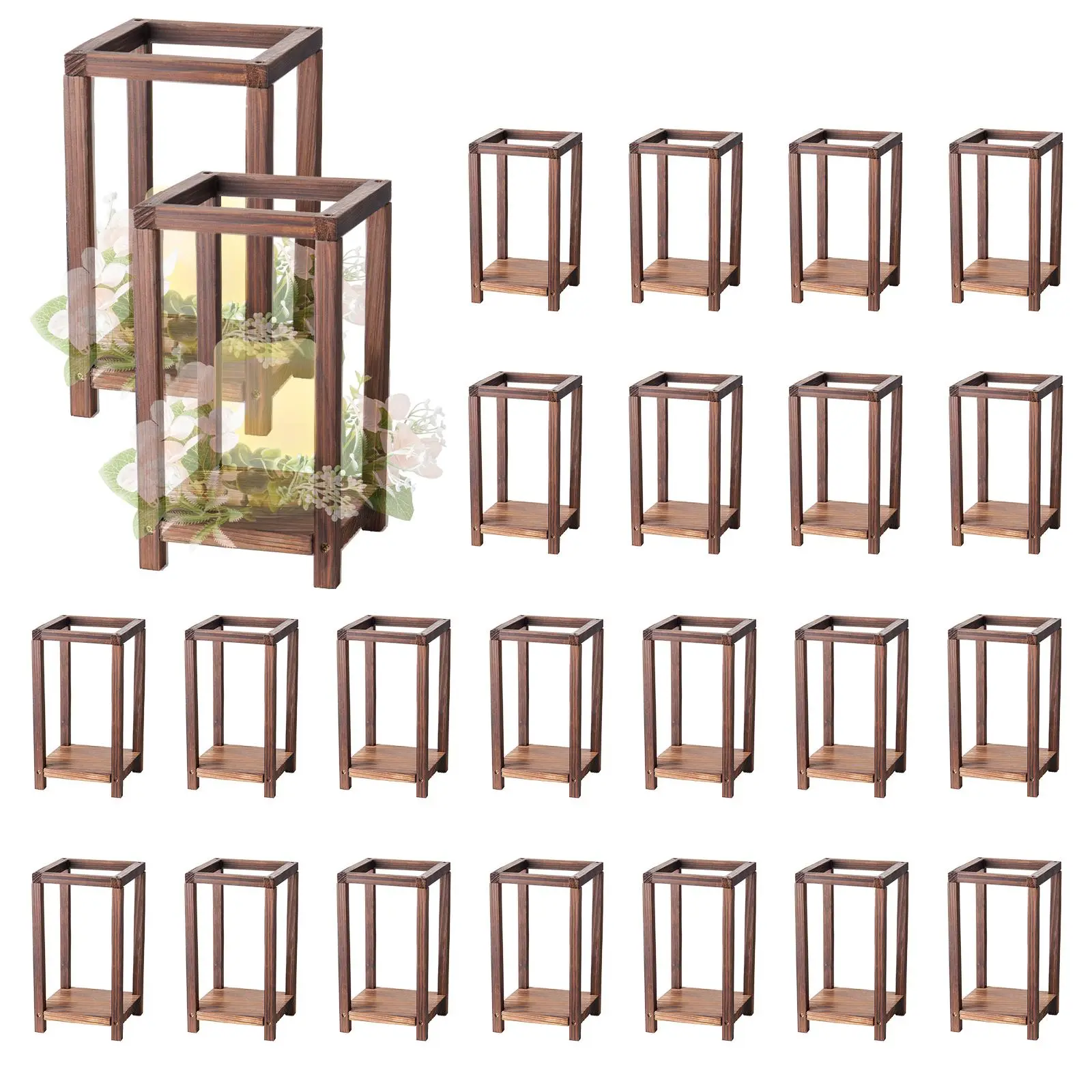 VEVOR 24 Pcs Wooden Wedding Lantern, Cedar Wood and Plastic Wooden Lantern Candle Holder, Rustic Decorative Home Centerpiece Ideal for Wedding Table Party Farmhouse Indoor Decor, Brown#BackToSchool