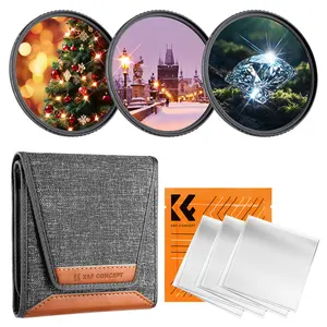 [K&F CONCEPT](3 PCS) Star Filters Kit 4 Points 6 Points 8 Points Cross Screen Starburst Filters Set 18 Layer Coating Ultra Slim Optical Glass Camera Lens Filter with 3 Cleaning Cloths & Holds 3 Lens Filters Protective Case