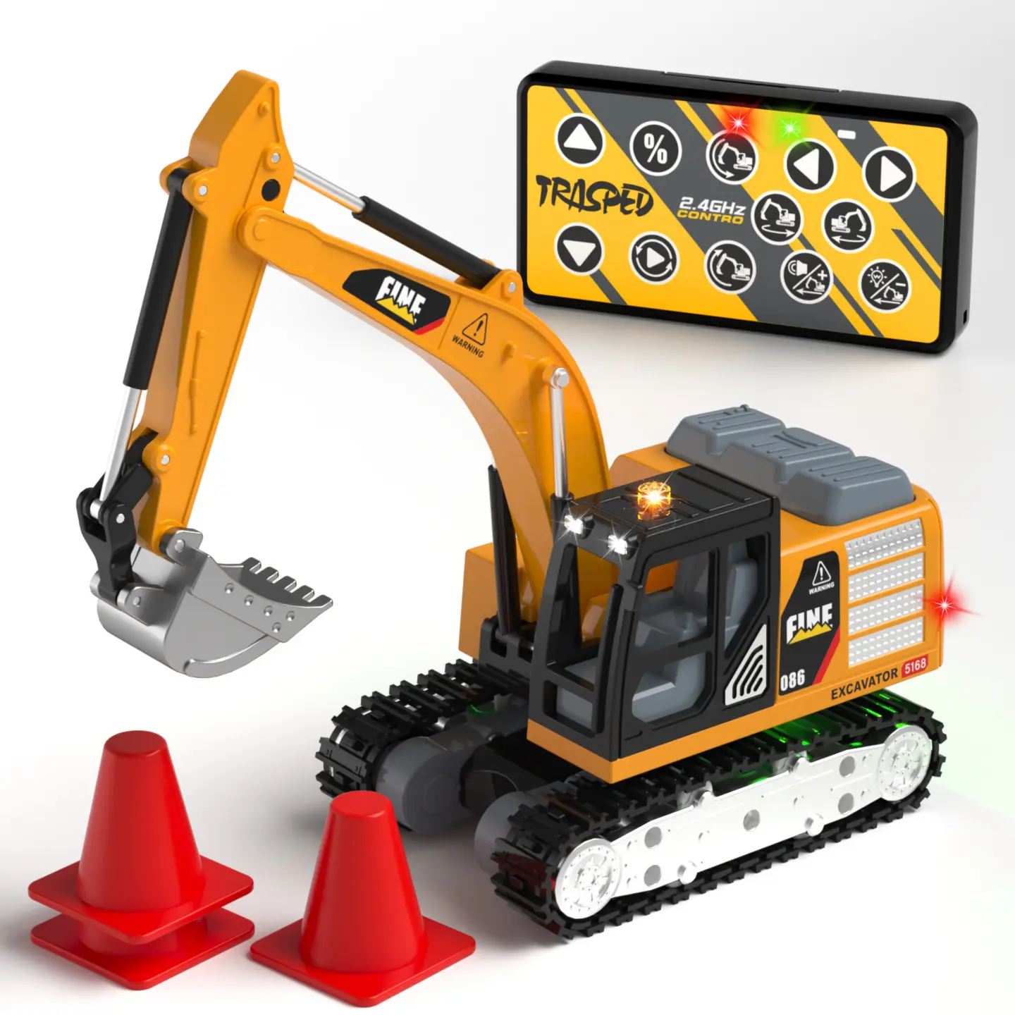 Scale-Exact Alloy Metal 1:64 Desk Fit Miniature RC Excavator, Bluetooth Remote-Controlled Construction Vehicle, RC Car Display Model Gift for Boys