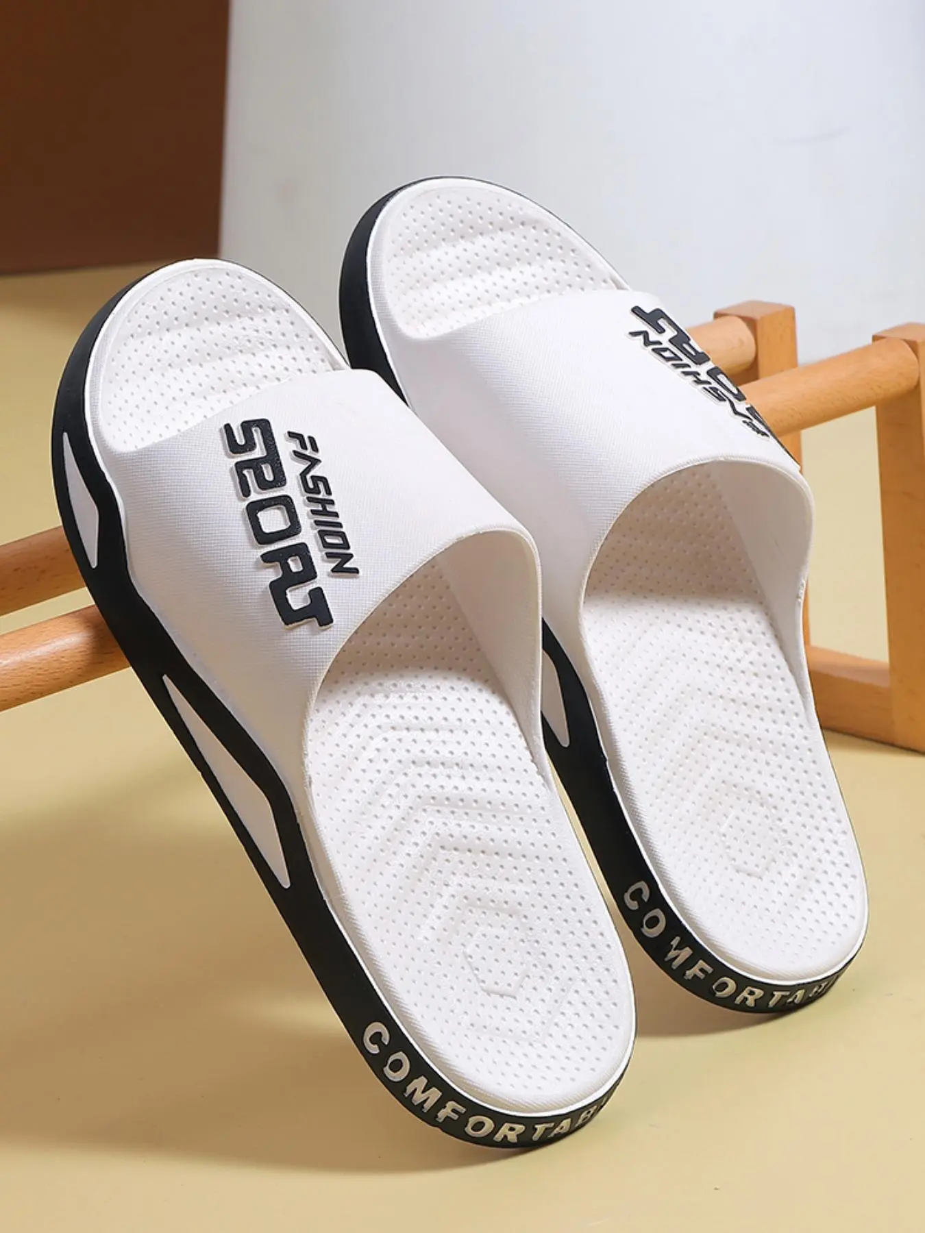 Men's Casual Letterd Print Anti Slip Slides, Comfortable Soft Colorblock Slippers for Indoor Outdoor Beach Shower, All-match Commuter Shoes for Work & Daily Wear