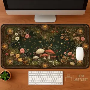 [SALE OFF 40%] [Freeship] [USA Only] Mushroom Desk Mat, Enchanted Forest Mouse Pad, Fairycore Gaming