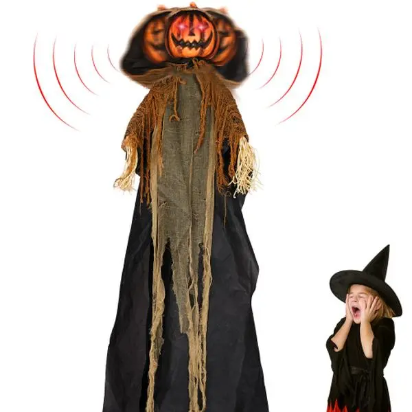 Ubesgoo 5.8ft Life-Size Animatronics Pumpkin Ghost Decorative Prop, Sound-Activated Outdoor Indoor Decor with Creepy Eyes & Sounds, Scary Holiday Haunted House Supplies