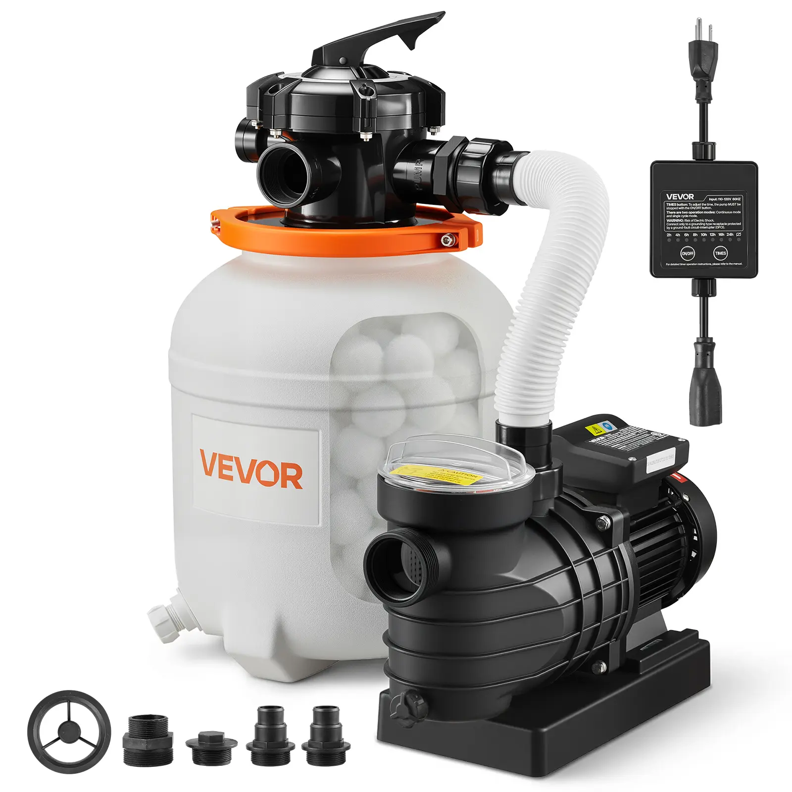 VEVOR FlashPure Sand Filter Pump, 12 in for Above Ground Pool, 0.5 HP 3000 GPH, Swimming Pool Filter System with Timer, 6X Faster Filtration, Media Installed, Leak-Resistant, Ready to Use Out of Box, Pool Accessories, Swimming Pool Accessories