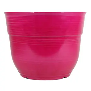 Garden Elements Plastic Indoor/Outdoor Round Glazed Brushed Happy Planter with Drainage Holes, Lightweight & Durable, 15"