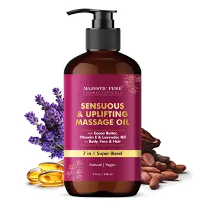 Sensuous Cocoa Lavender Body Massage Oil - 8 fl oz, Gentle Calming Moisturizing Body Care Cosmetic for Aroma Scent Therapy