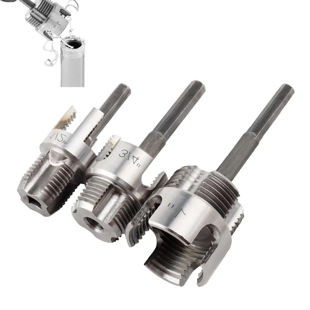 Internal & External Pipe Threading Tool, PVC Pipe Threader, Pipe Threading Tool, 1/2'' 3/4'' 1" PVC/Plastic Pipes Dies Electric Drill Compatible for Home Repair (3PCS)