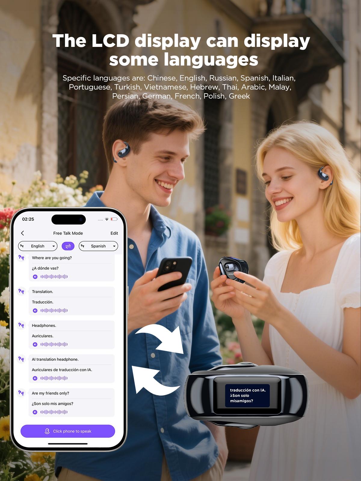 MINISO MS193 AI Translation Earbuds Open Ear Wireless Headphones 134 Languages Translatable Bluetooth Smart Earphones with APP LCD Screen Display Charging Case