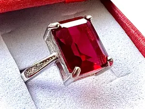 4.00 CTTW Emerald Cut Ruby 925 Sterling Silver Ring For Women