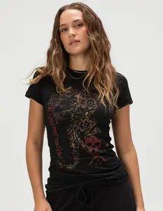 SULLEN Skull Leopard Womens Baby Tee SULLEN Skull Leopard Womens Baby Tee
