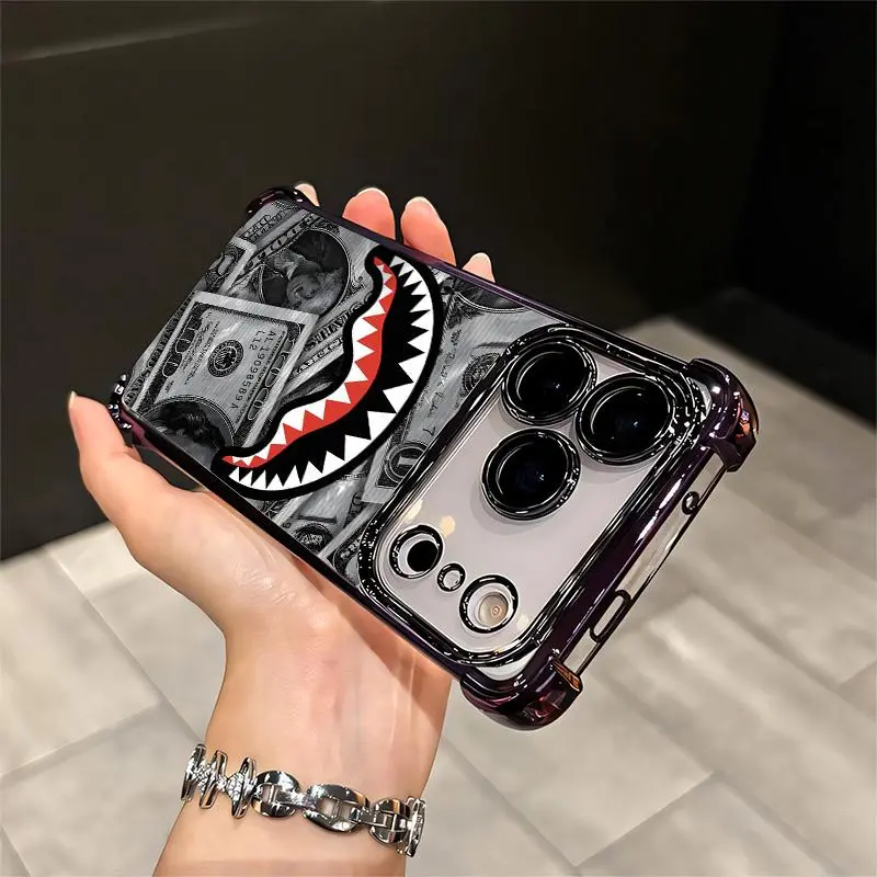 Flex Harder with This Shark Bite Just Leveled Up with This Shark & Money Case For IPhone 17 16 15 14 13 12 11 PRO PLUS MAX AIR Four-corner Drop-proof Transparent Casual Soft Silicone patternfull protection case floral pattern Mobile Phone Case