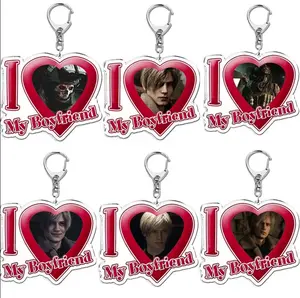 6 Vers  Leon Kennedy Ghost Acrylic Keychain, Resident Evil "I love my boyfriend" Bag Charms Gifts for Fans