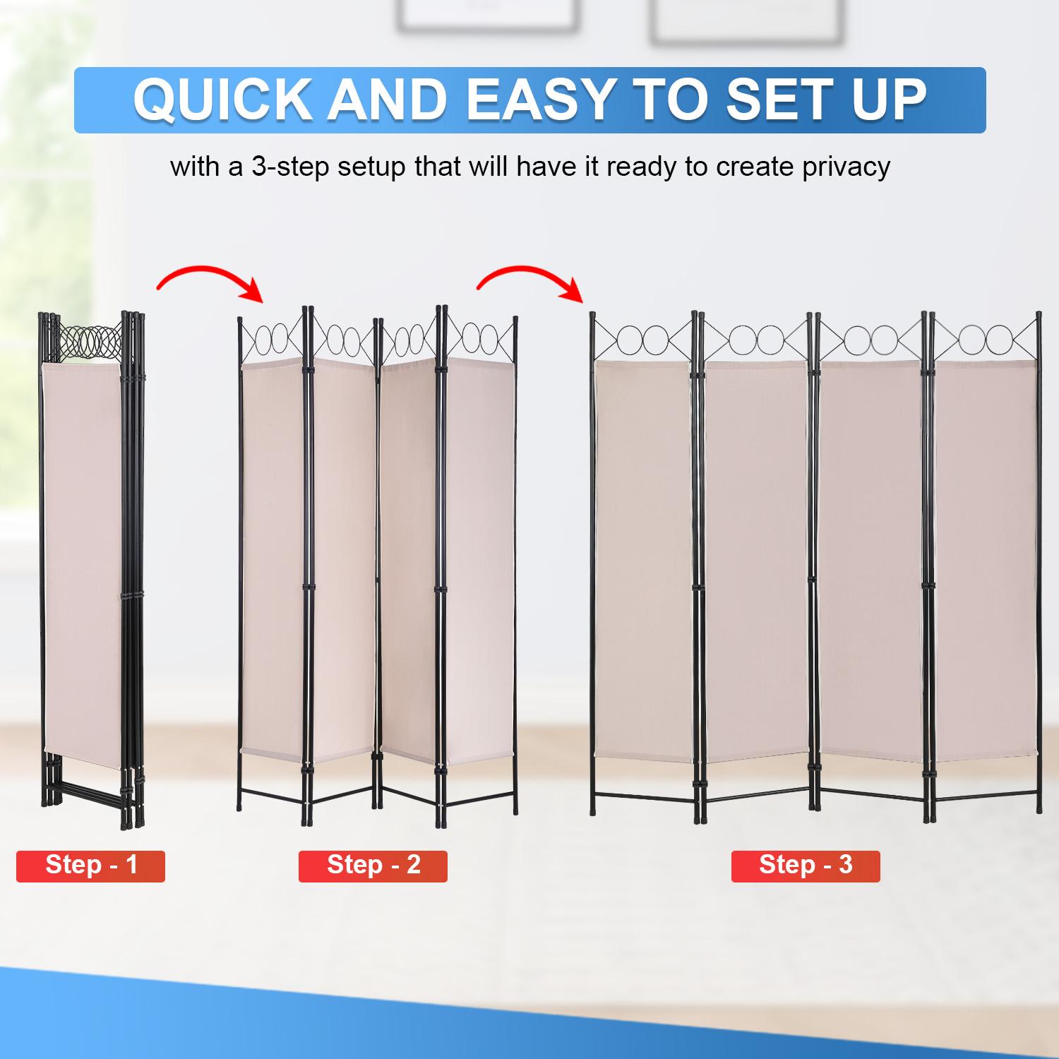 BestOffice 4 Panel Room Divider 6FT Steel Frame Screen Folding Privacy Divider Freestanding Partition for Home Office Bedroom (Beige) Modern Furniture