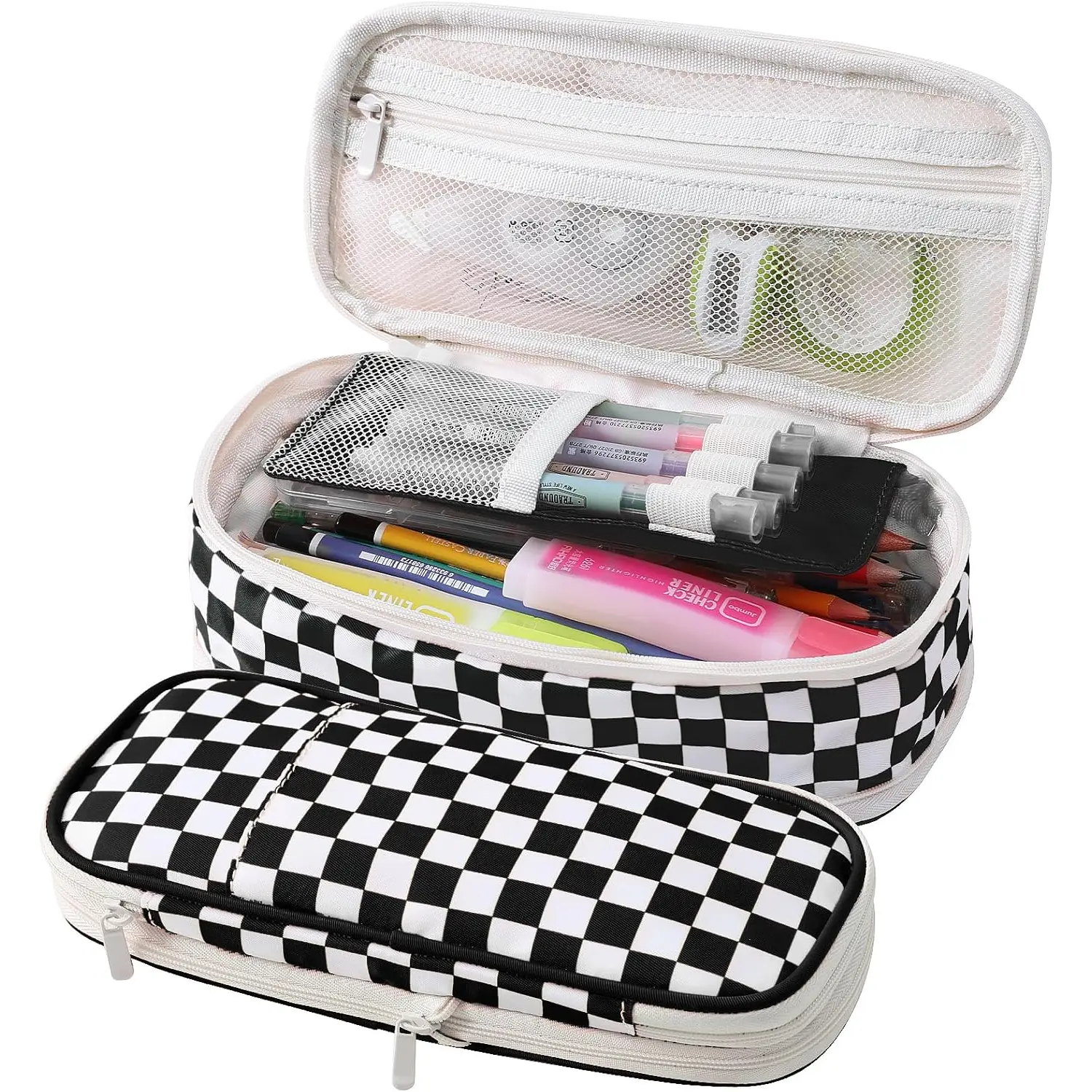 Multifunctional Stationery Pencil Case, Office School Supplies, High Quality Material Expandable Design Pouch (9 * 4.3 * 3.1 Inch) with Light Soft Zipper, Mesh Slots, Color Pencil Compatible for Teens (Black)