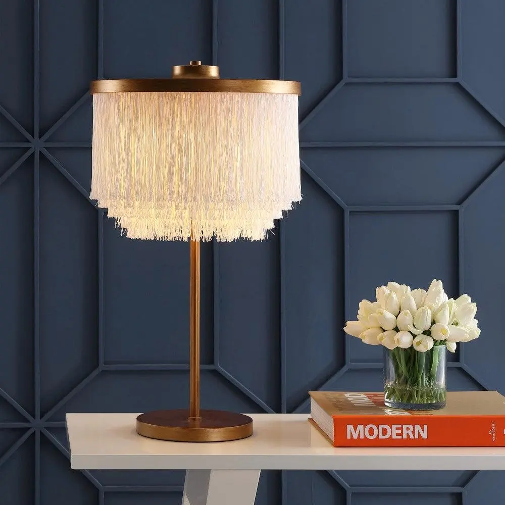 JONATHAN Y Coco Fringed-Metal LED Table Lamp - Decorative Lamp, Home Decor Light for Bedroom, College Dorm, Apartment & Room Spaces, Led Desk Lamp, Apartment Decor