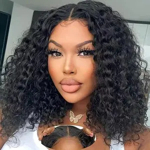 Curly Bob Wig Human Hair 13x4 HD Lace 180% Human Hair Curly Wave Wigs Pre Plucked Glueless Wig Short Curly Wet And Wavy Human Hair Bob Wigs For Black Women 200 Density Natural Color 12 Inch
