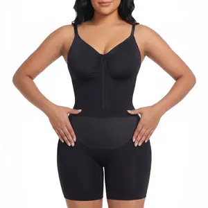 YIANNA Women Fajas Shapewear Seamless Bodysuit Double-Layer Tummy Control Zip-Up Body Shaper Waist Defining Silhouette