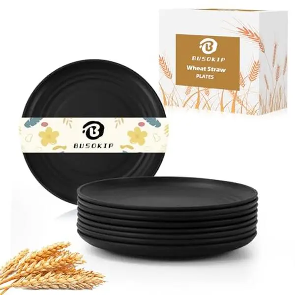 5.7 Inch Dessert Plates Set of 8, Unbreakable Wheat Straw Plate Appetizer Plates, Plastic Plates Reusable, Microwave & Dishwasher Safe Mini Plate for Kitchen (Black)
