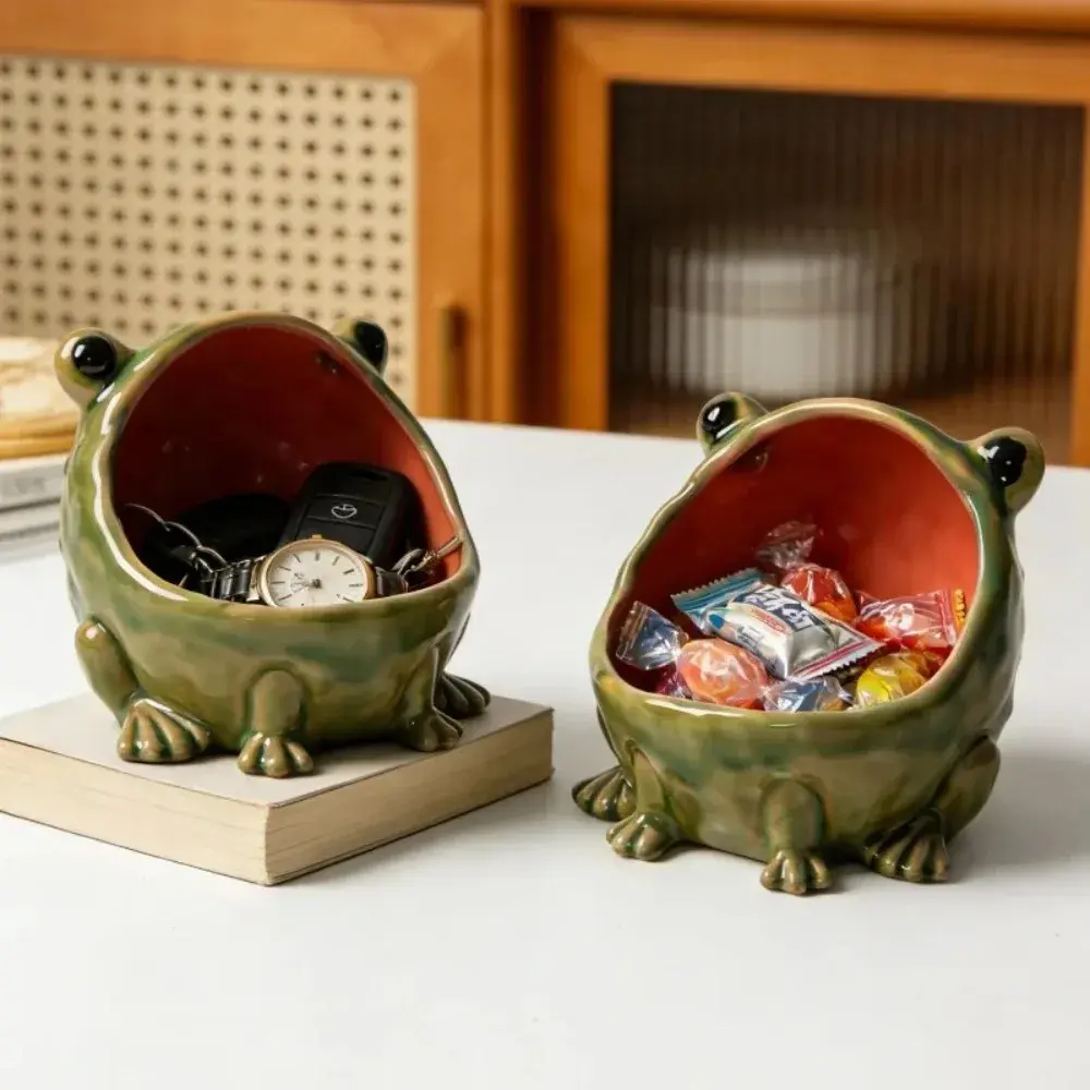 Ceramic Frog Storage Bowl, Cute Animal Shaped Container for Candy, Keys & Small Items, Desktop & Entryway Decor