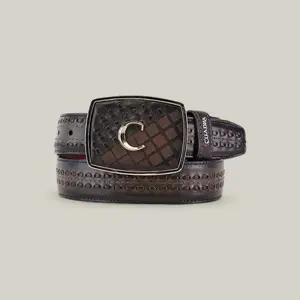 Mens Cuadra Laser & Woven Black/Brown Leather Belt