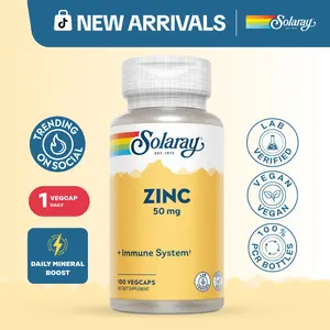 Solaray Zinc 50 mg VegCaps for Adults – High-Potency Zinc Supplement with Pumpkin Seed for Immune, Skin & Cellular Support