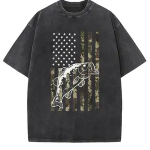 Patriotic Bass Graphic T-Shirt, Unisex 100% Cotton American Flag Print, Smooth Seamless Casual Shortsleeve Top for Men & Women