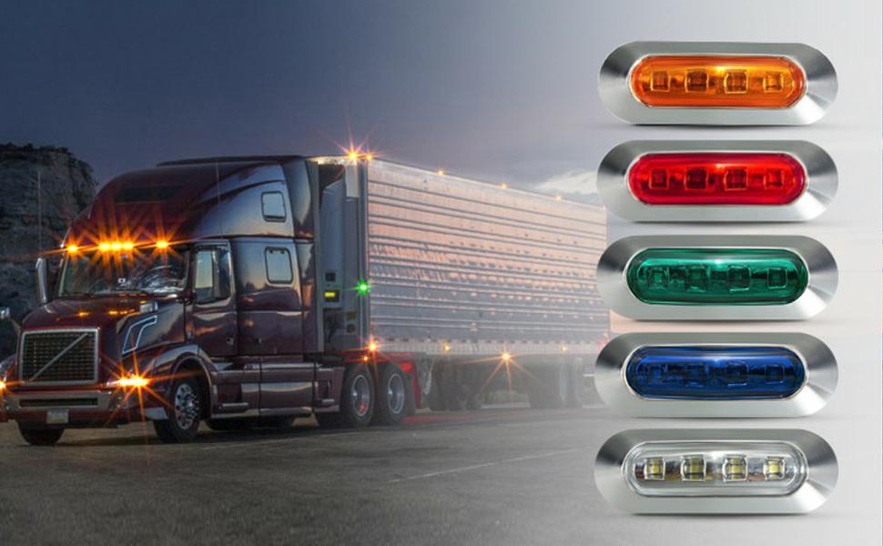 DIBMS 10PCS Amber DC12V-24V 4 LED Side Marker Indicator Lights Lamp Front Rear Tail Clearance Lamp Interior Lights with Chrome Bezel Universial for Auto Car Bus Truck Lorry Trailer Boat Deck Courtesy