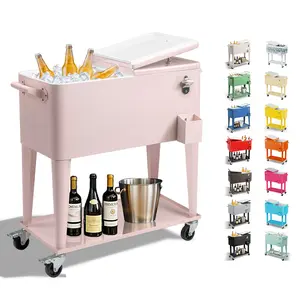 UBesGoo 80 Quart Patio Cooler Rolling Cooler Ice Chest with Shelf, Wheels and Bottle Opener, Portable Patio Party Drink Cooling Cart