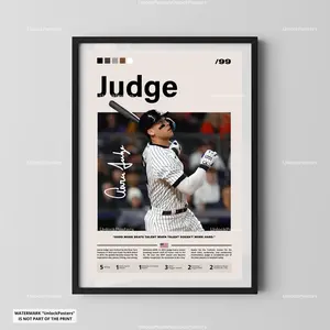 [Sale Up To 40%] [Unframe] Aaron Judge New York Baseball Poster, New York Baseball Wall Art, Professional Athlete Portrait, Baseball Action Illustration, Modern Sports Decor Print