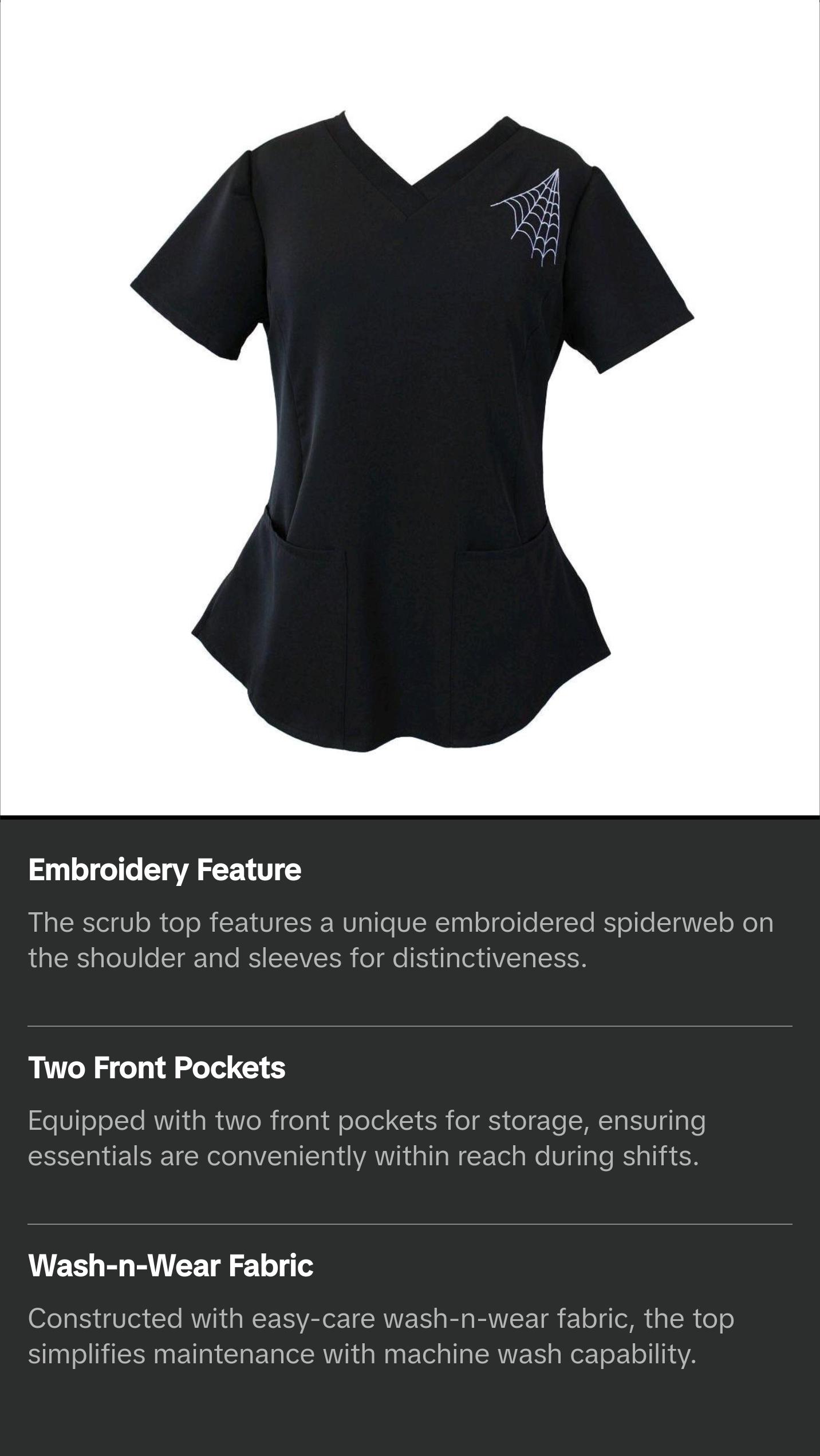 Medical and Veterinary Women's Rounded V-Neck 2-Pocket Spiderweb Scrub Top / Made in USA / Adult Uniforms