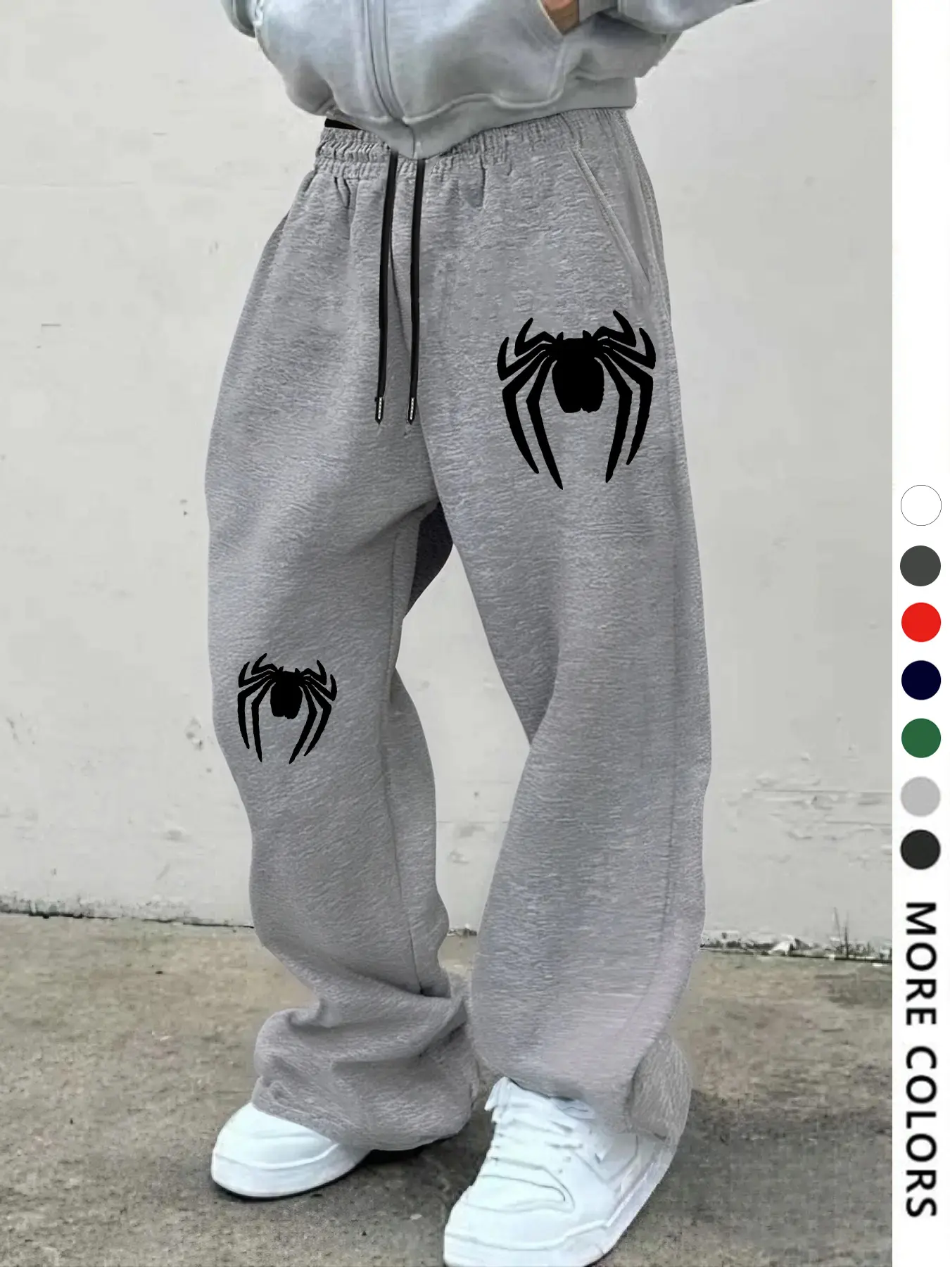 Unisex Spider Pattern Drawstring Waist Knitted Sports Pants, Casual Gothic Sweatpants, Loose-Fit Bottoms for All Seasons
