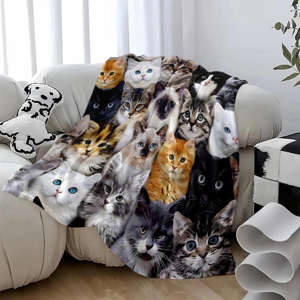 Cute Cat Pattern PlushBlanket, Soft Comfortable Throw Blanket, Air-conditioned Room Blanket, Warm Nap Blanket for Home & Office, Fluffy Blanket