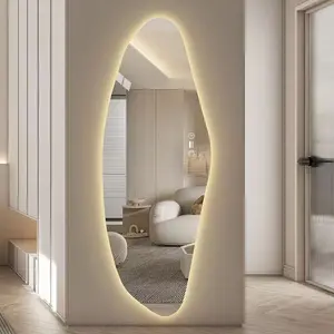 High-End Irregular LED Lighted Mirror, Tempered Glass Full Length Wall Mirror, Cloud Crescent Modern Vanity Mirror for Bathroom, Bedroom, Retail Shop