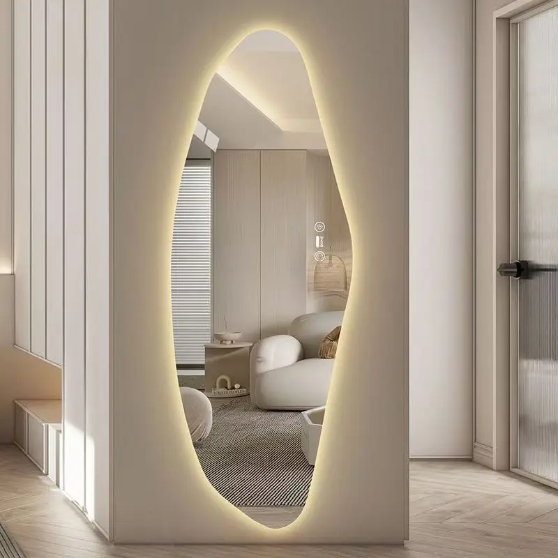 Irregular Shape LED Full Length Mirror, Tempered Glass Full Body Wall Mirror with 3 Color Lighting & Adjustable Brightness, Touch Control Lighted Mirror for Bedroom, Closet, Dressing Area, Entryway, Modern Home Decor