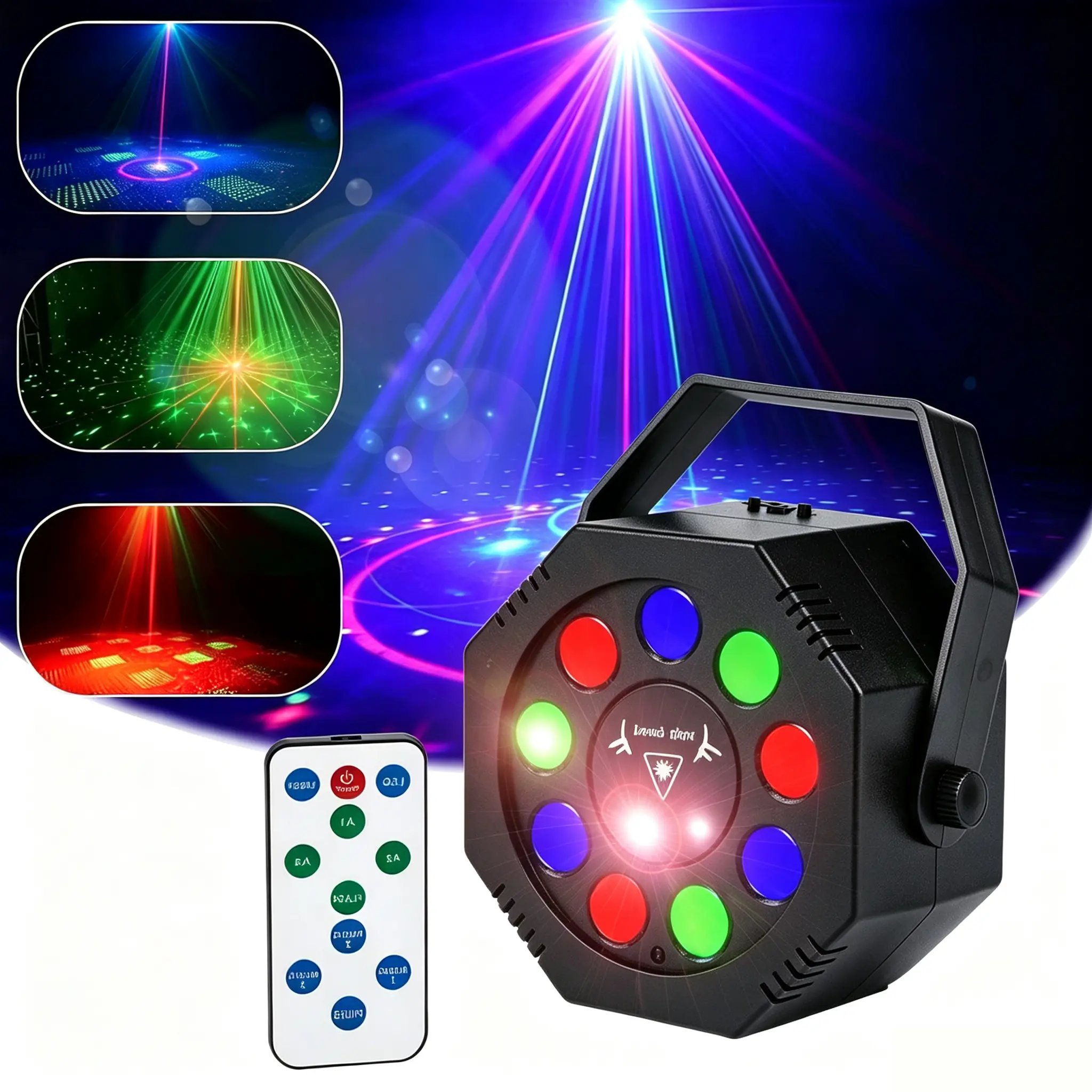 RGB LED Disco Party DJ Laser Projector with 9-Mode Remote Control, Strobe, Multifunctional Stage Effects for Home Dance Party, Holiday Decoration