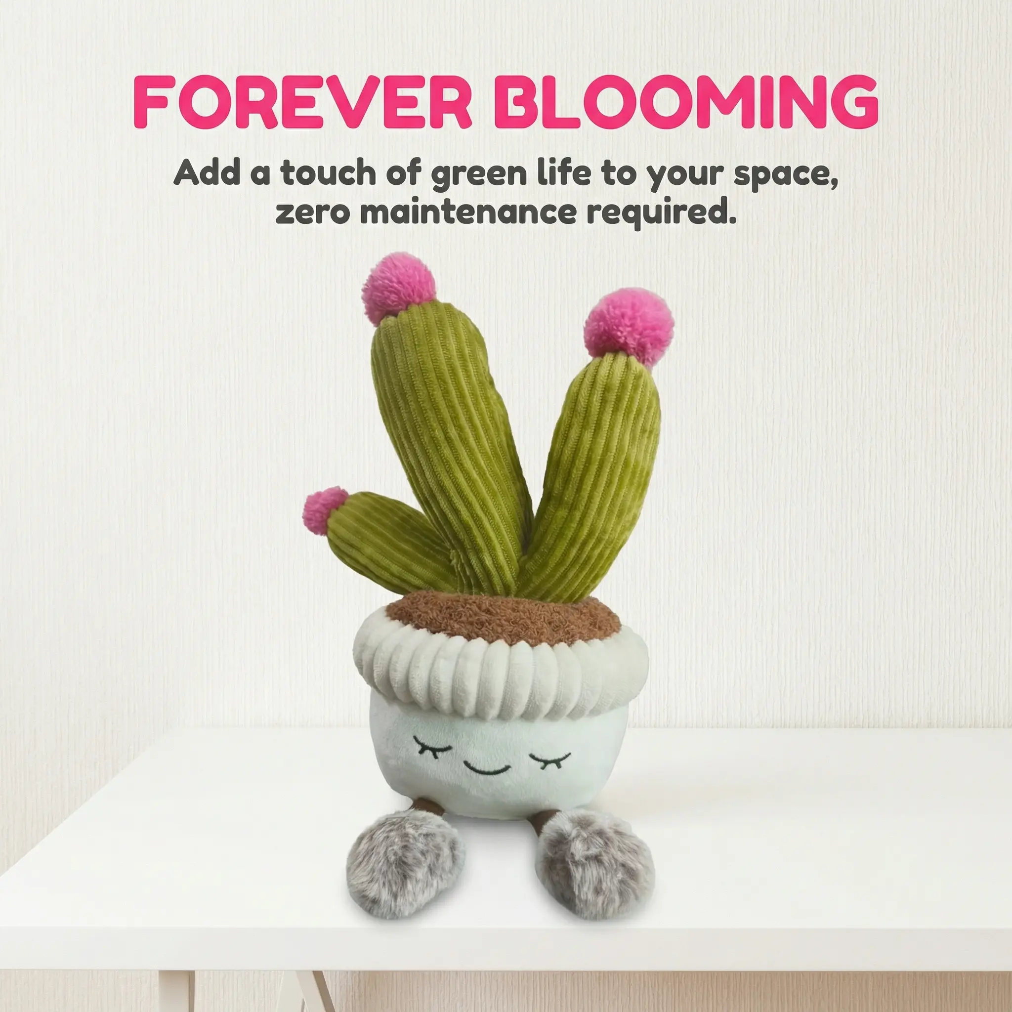 Plush Flowering Cactus Stuffed Toy - 3-4 Years Kids Home Decoration Doll Ornaments, Smiling Design for Happy Mood, Fun Life Accent