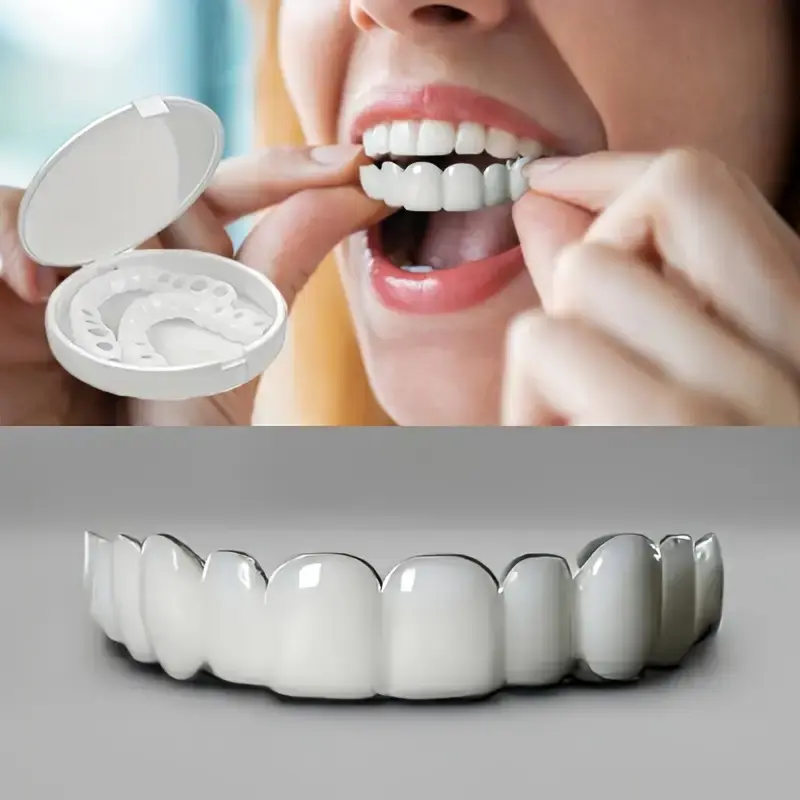 FashionHalloween Cosplay 4 Count Set Of Temporary Dentures- Easy To Install, Comfortable And Easy To Clean White Dentures, Including 2 Upper Teeth And 2 Lower Teeth.Suitable For Elderly, Men, And Women, Improving Smiles And Daily Wear Accessories Oral Whi