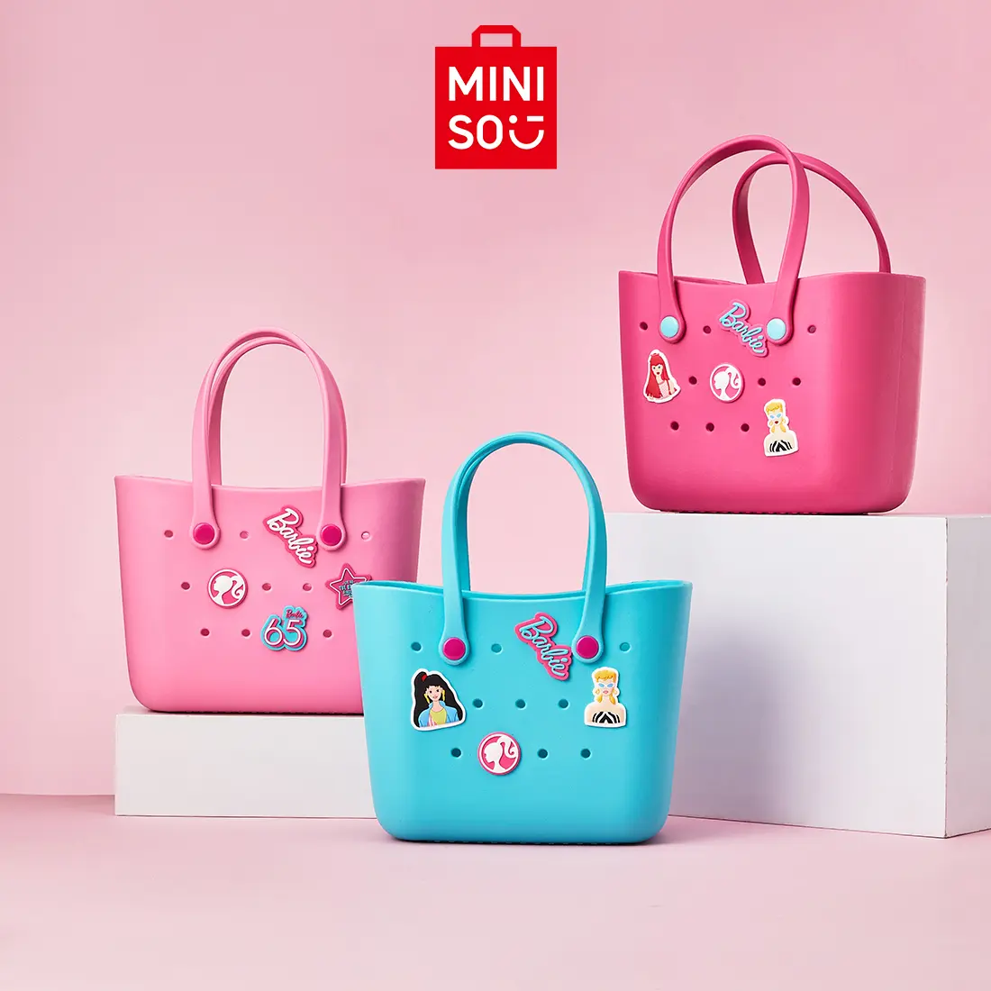 MINISO Barbie Sunlight Shining Series Lunch Bento Bag Niche Elegant Portable Waterproof DIY Charms Decor Handbag Beach Bag Birthday Holiday Gift for Girls DealsForYouDaysDealsForYouDays,back to school,back to school shopping,travel essentials