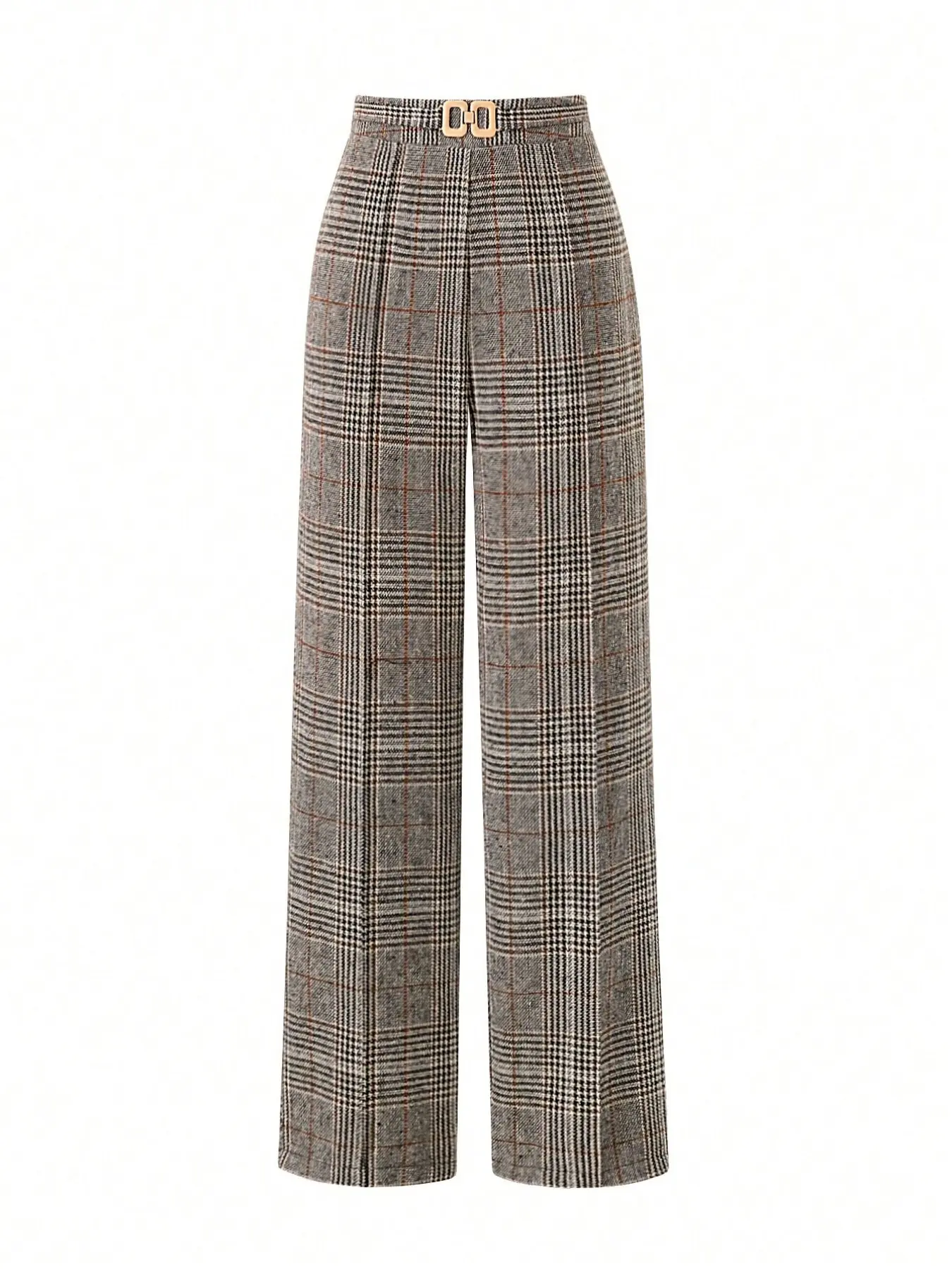 Women's French Vintage Design High-End Fashion Casual Commuter Style Plaid Pants, Solid Color Elegant Slim-Fit Comfortable Wool Blend Fabric Autumn and Winter Casual Suit Pants, Flannel Plaid Trousers