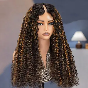 [Upgraded w/ Drawstring] OQHAIR 1B/30 Highlight Water Wave Wigs V Part Human Hair Wigs With Invisible Drawstring For Women V Part Wigs No Leave Out Upgrade U Part Wigs for Beginner Friendly Fit All Head Sizes