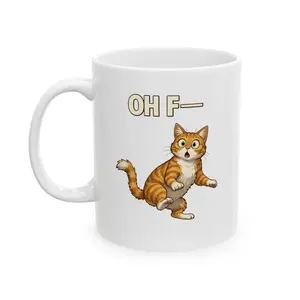 OH F— Cat Coffee Mug – Funny Relatable Cat Ceramic Mug for Bad Mornings, Workdays, and Everyday Mistakes