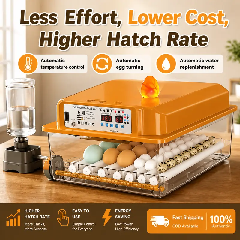 36-Egg Capacity Automatic Turning Incubator for Chick Hatching, Compact Home Single Unit, 24 Duck Egg Fit, Automatic System, Water Injection, Humidity Control, Temp Regulation, Built-in LED Candler, Efficient Poultry Breeder Kit