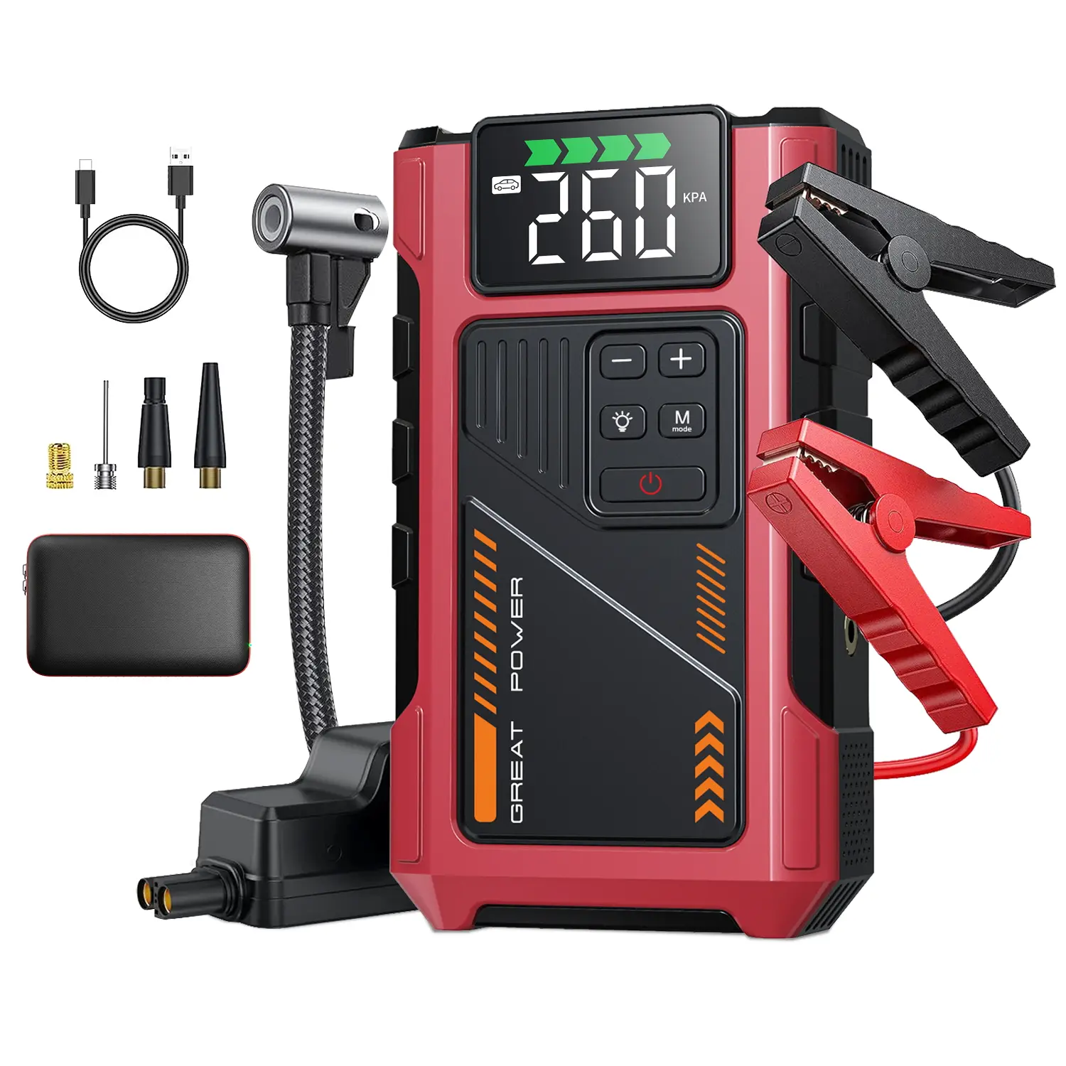 12000mAh Portable Jump Starter with Air Compressor, 150PSI, 12V Car Battery Jump Box, 10.0L Gas & 9.0L Diesel Engines, Wireless, Safe Clamps for Easy Use