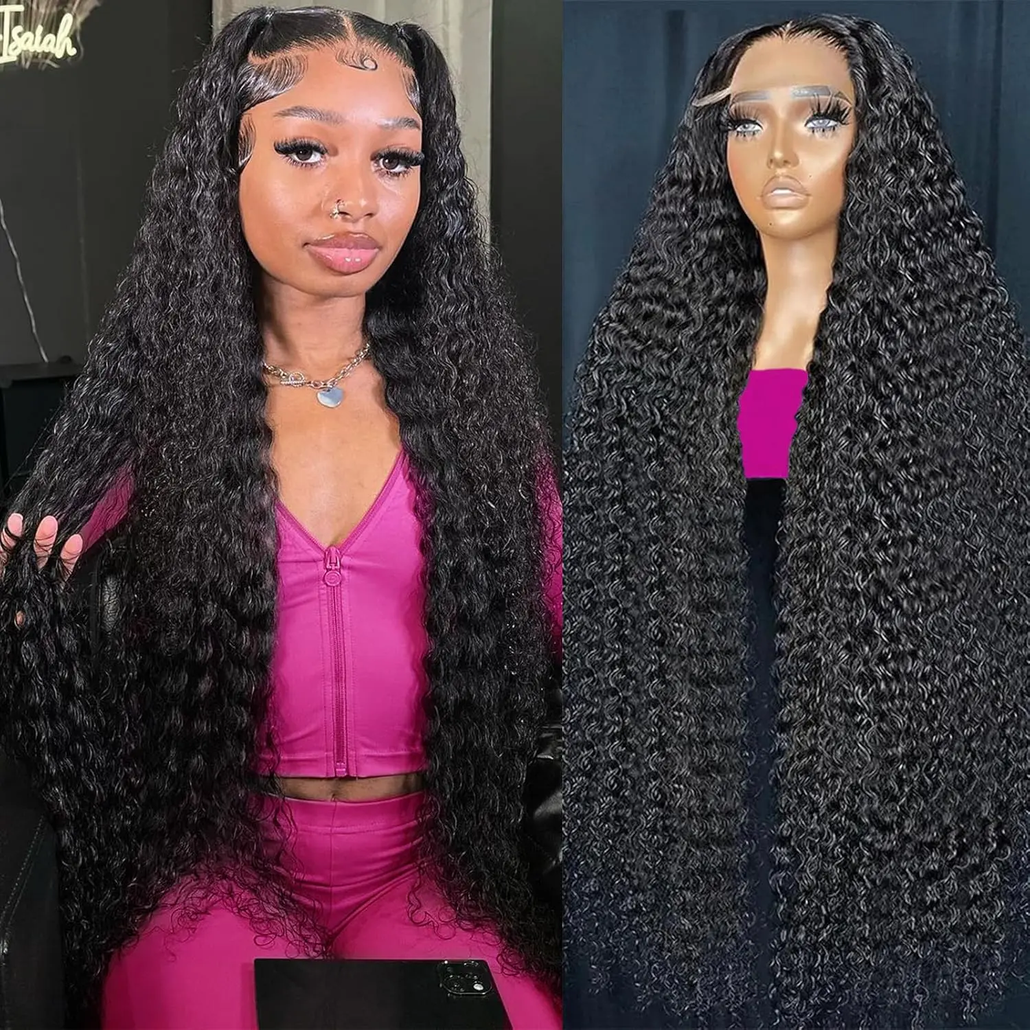 40 Inch Deep Curly Wave Lace Front Wigs Human Hair 13x6 HD Transparent Deep Wave Lace Front Wigs for Women 180% Density Curly Lace Front Wig Pre Plcked Curly Wave Wigs with Baby Hair