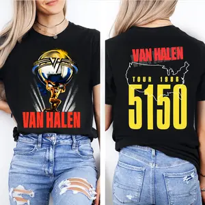 [SALE UP TO 30%] Van Halen Vintage 5150 Tour 1986 T-Shirt, Classic Rock Concert Tee, Retro Band Shirt, Eddie Van Halen Fan Gift, Unisex Style