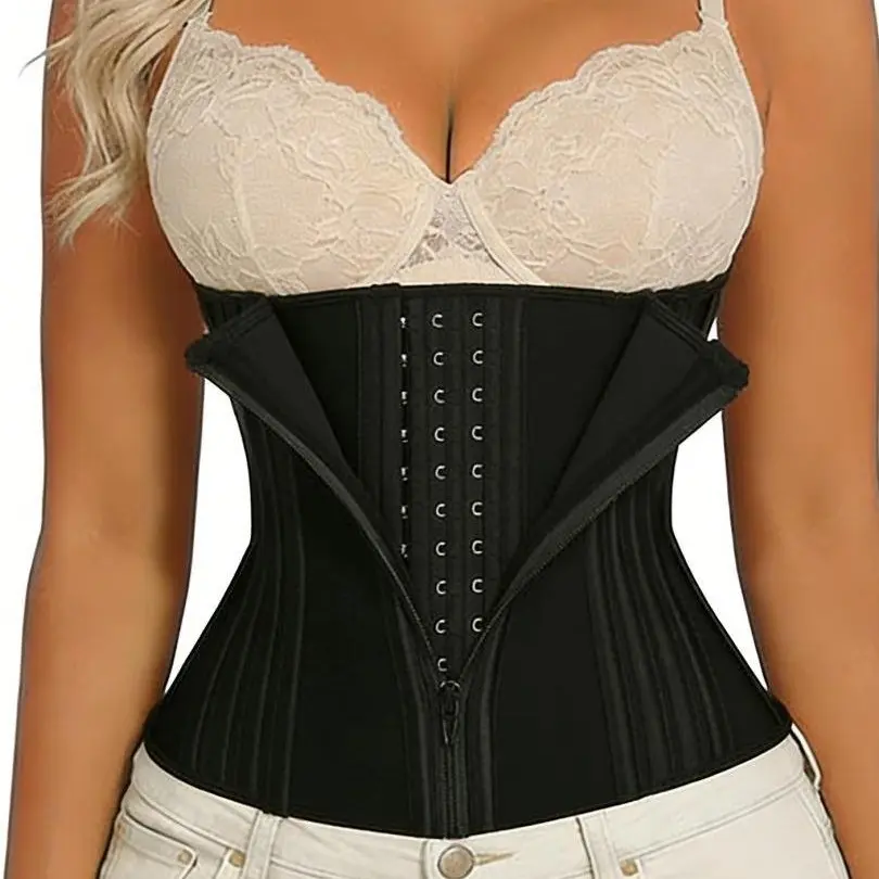 Women's Waist Trainer Short Torsos Faja Body Shaper with Adjustable Zipper, Anti-Roll Corset Girdle for Everyday Casual Wear Body Suit Shapewear High Compression Bodysuits