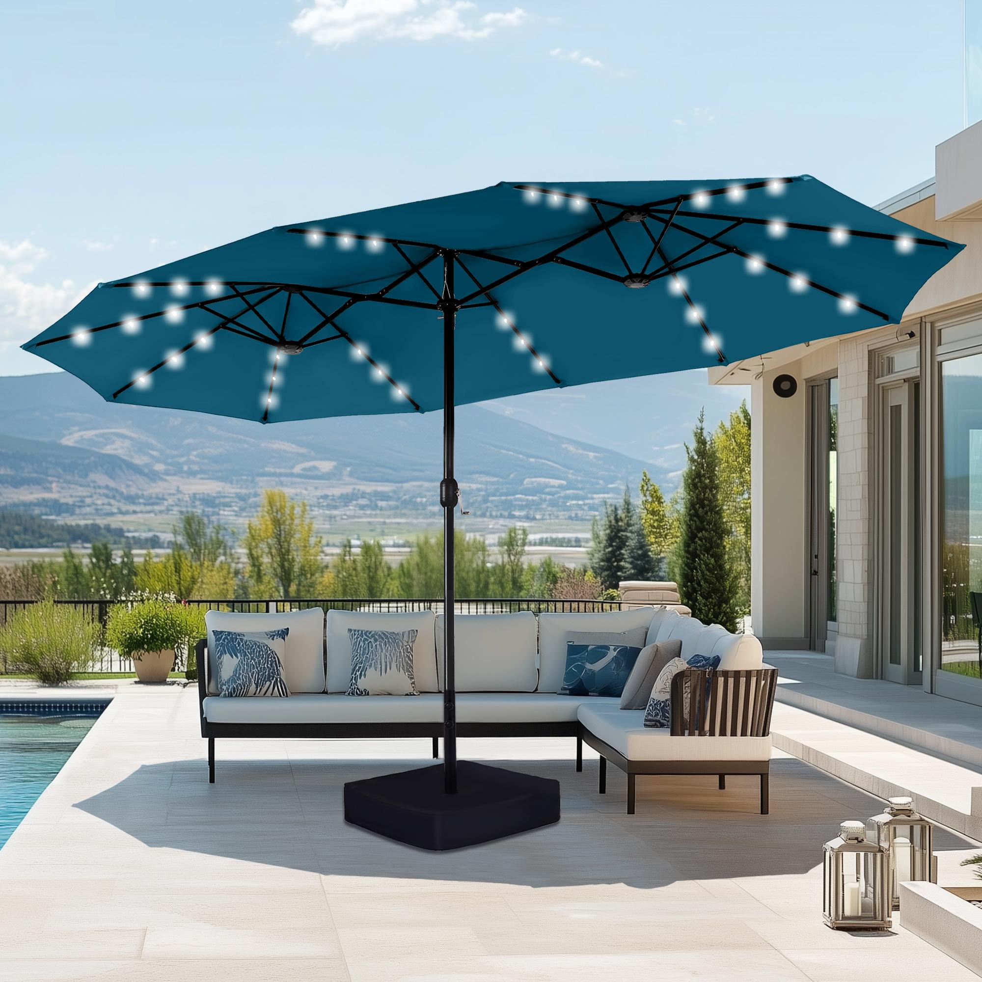 [SummerVibes] Phivilla Home 15ft Large Outdoor Patio Umbrella with Base – LED Light Option, Double-Sided, Crank Handle, Waterproof