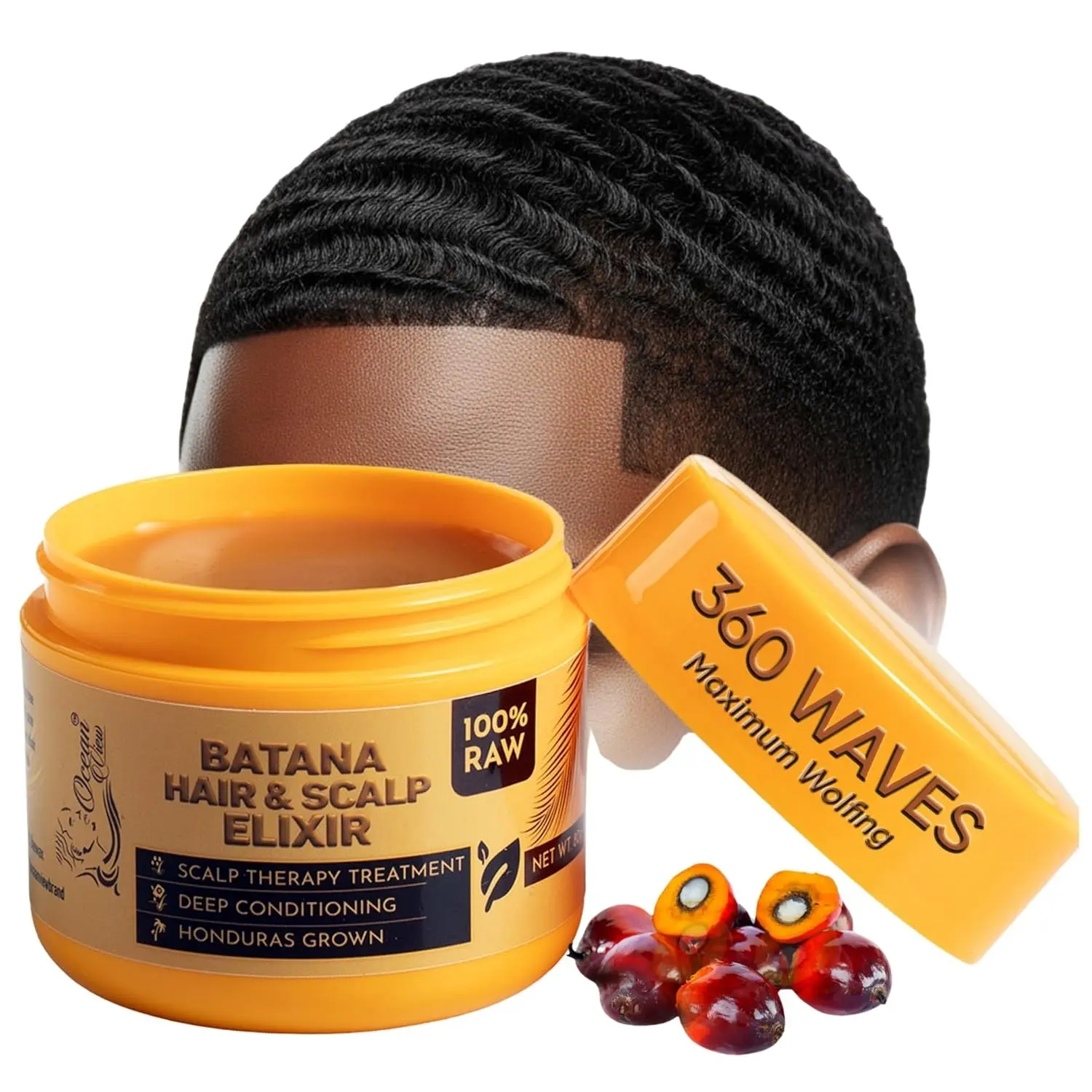 Wave Grease Pomade for 360 Waves, 100% Pure Organic Raw & Unrefined Honduras Batana, Strong Hold Wave Cream for Men, 4 oz Jar