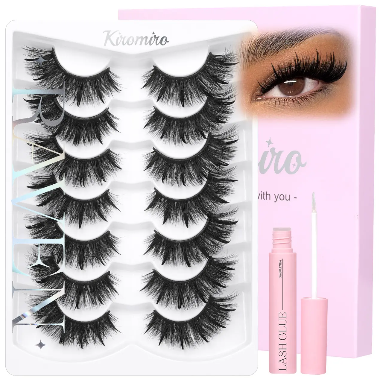 Kiromiro Spiky Lashes Strips 20mm 3D Fluffy False Eyelashes with Spikes Drama Faux Mink Lashes Thick Long Cat Eye Lashes for Makeup, 7 Pairs
