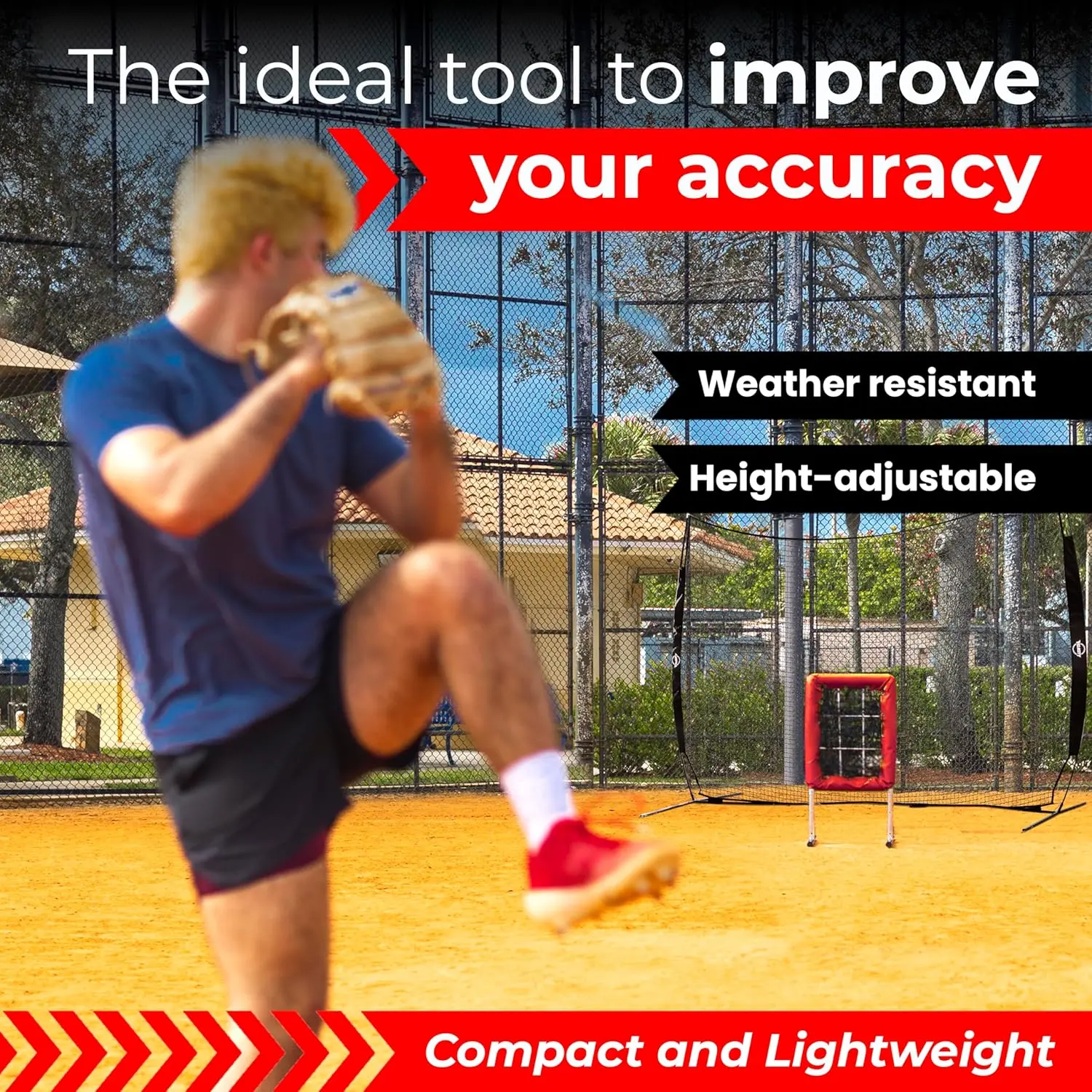 Velocity 9 Hole Pitch Master - Baseball Pitching Net - Professional Quality Hole Pitcher - Heavy-Duty Frame - Portable Baseball and Softball Training Equipment, Red