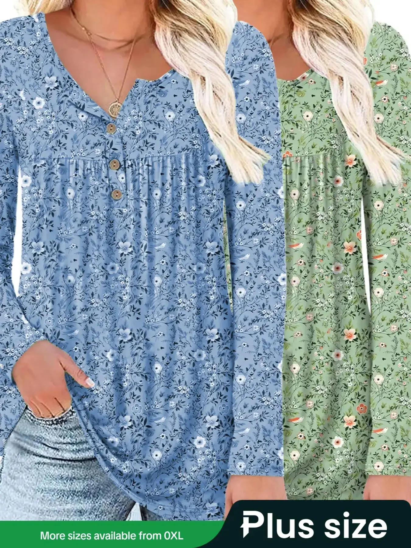 Women's Two-Piece Set, Knitwear, Womenswear, Elegant Round Neck Button Front Knit Cardigan & Floral Print Fitted Long Sleeve Henley Top, Perfect for Vacation Casual Wear, Buttons Front Cardigan